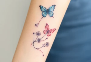 ethereal butterflies with vines of dandelions tattoo idea