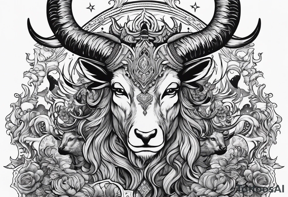 Devil with goat horns in a sea of souls tattoo idea