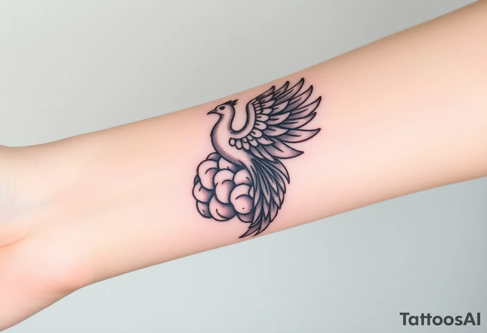 A phoenix rising out of a brain color tattoo idea