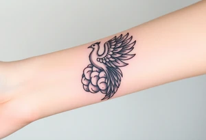 A phoenix rising out of a brain color tattoo idea