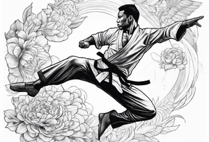 Martial artist doing a flying side kick tattoo idea