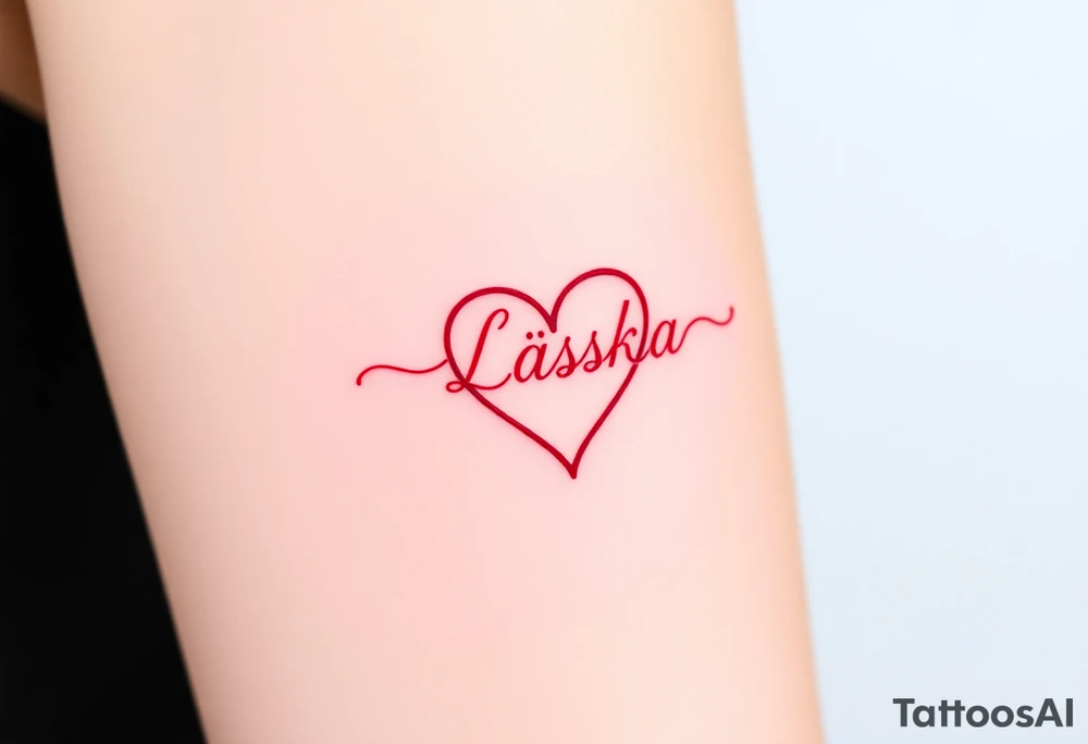 A heart-infused infinity symbol, one loop forming a heart shape, with "Láska" in deep red blending into the design tattoo idea