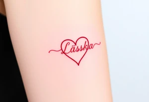 A heart-infused infinity symbol, one loop forming a heart shape, with "Láska" in deep red blending into the design tattoo idea