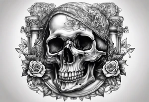 Skull with sitting on hour glass tattoo idea