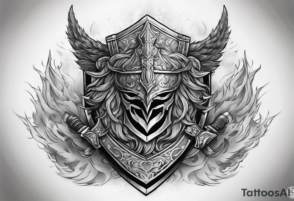 Valhalla sword shield fire fog tattoo idea