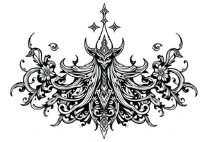 mystical dark and long ornament with shaman and witch mytolog and ancient rhyme tattoo idea