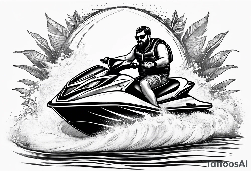a large man on a jet ski with a small man riding on 
back tattoo idea