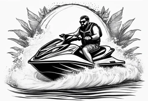 a large man on a jet ski with a small man riding on 
back tattoo idea