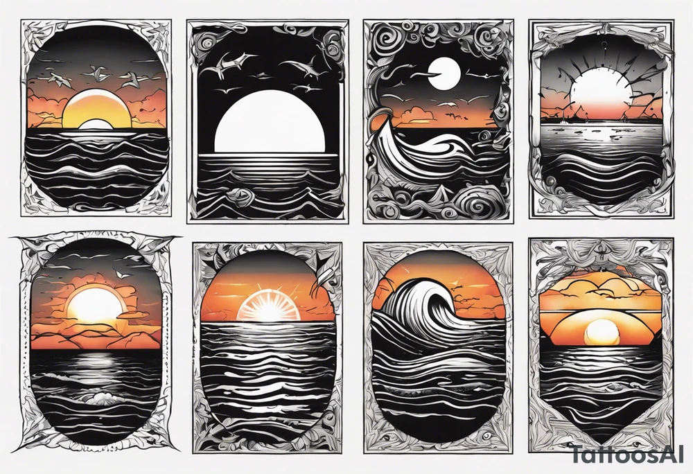 Sunset over the sea in a rectangle tattoo idea