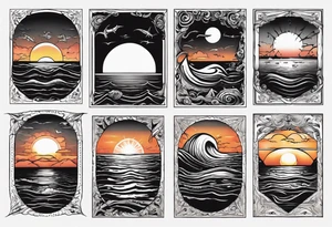 Sunset over the sea in a rectangle tattoo idea