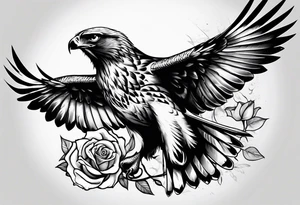 Hawk with rose in mouth flying down tattoo idea