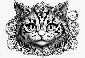 Cute Maine coon kitten dressed like Cheshire cat tattoo idea