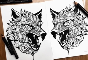be a wolf at graund and be a eagle at sky at the same time tattoo idea