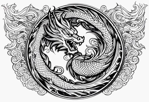 Spiral fire breathing chinese year of dragon tail with body and head extruding dimensionally up and outward for upper thigh and buttock area. tattoo idea