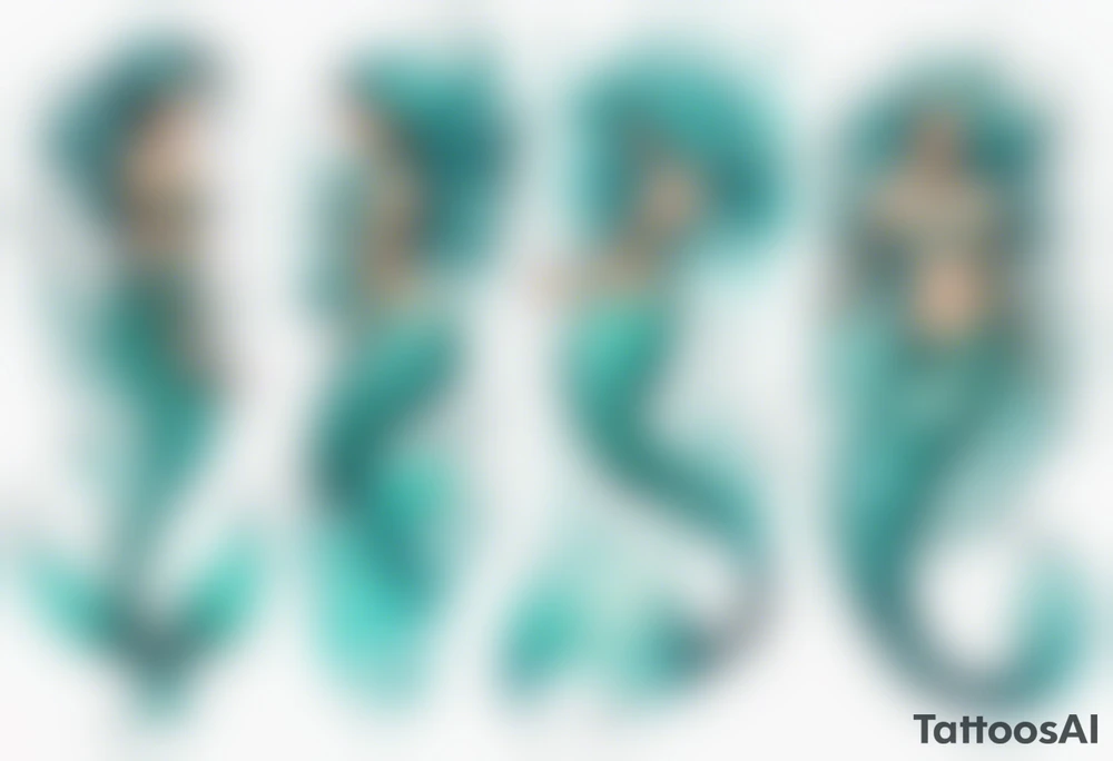 a turquoise mermaid standing in the sea surrounded by crashing waves tattoo idea