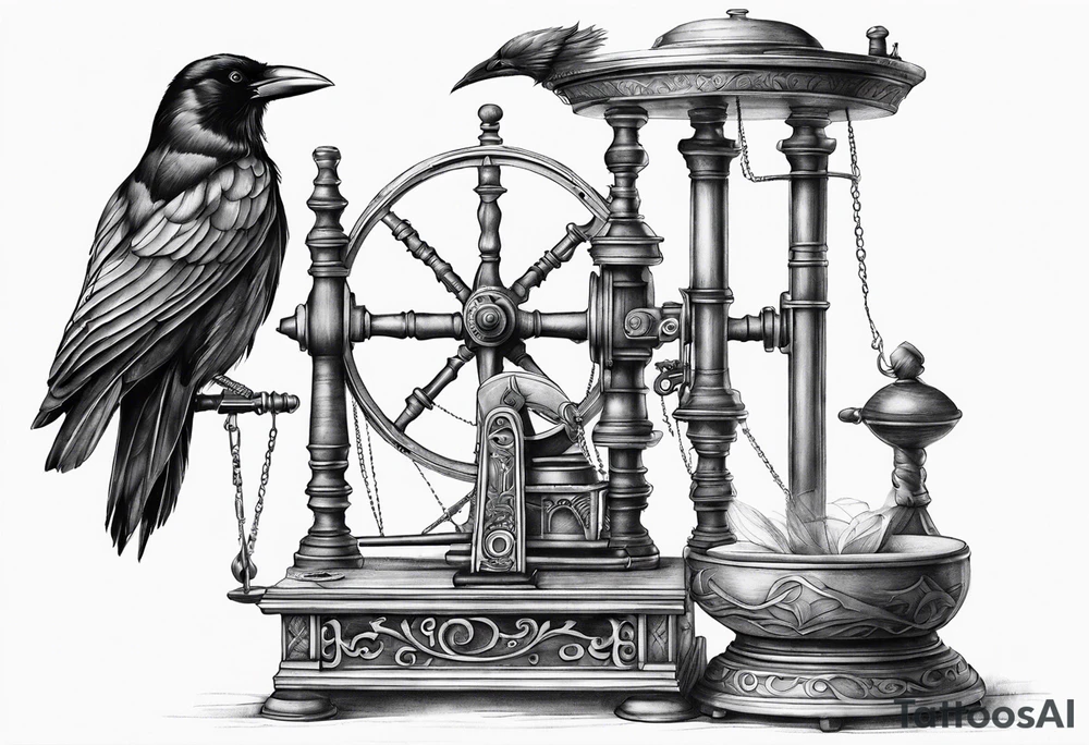 Magnificent with spinning wheel and crow from sleeping beauty tattoo idea