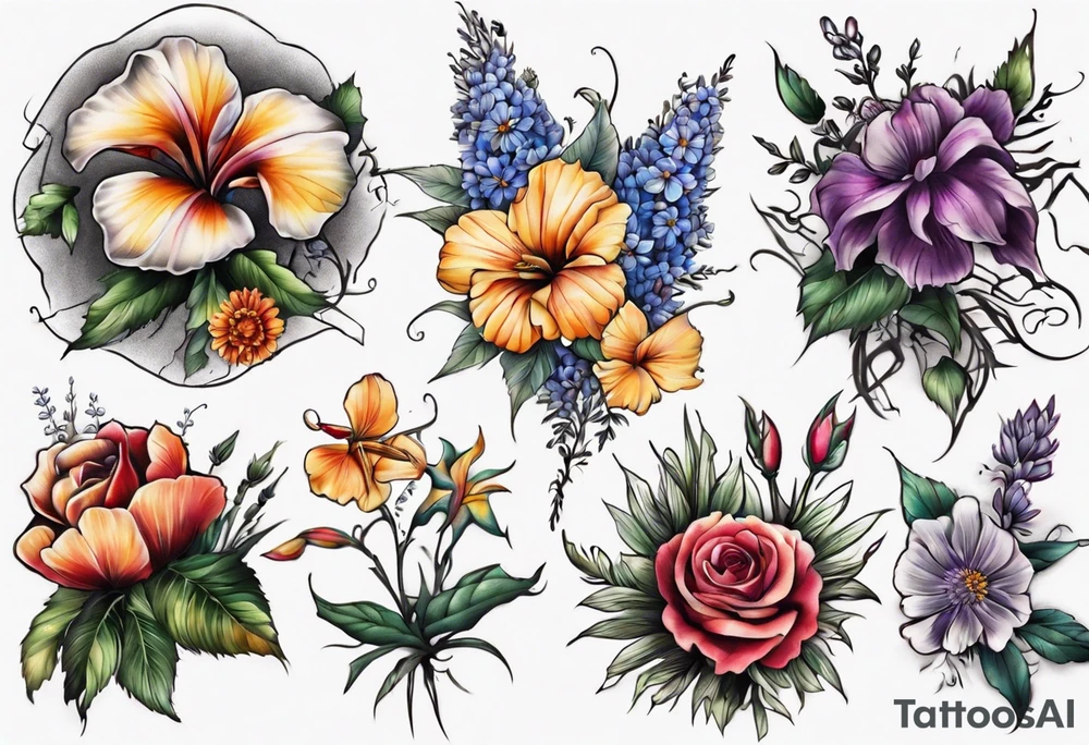 garden valley with flowers tattoo idea