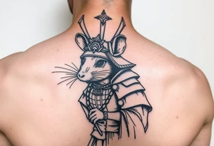 rat dressed up as queen samurai tattoo idea