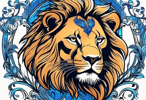 I Want zodiac leo/lion for upper arm and bicep. With blue and fire in it. I want the lion to be eating all its strengths and weaknesses labeled in black color tattoo idea