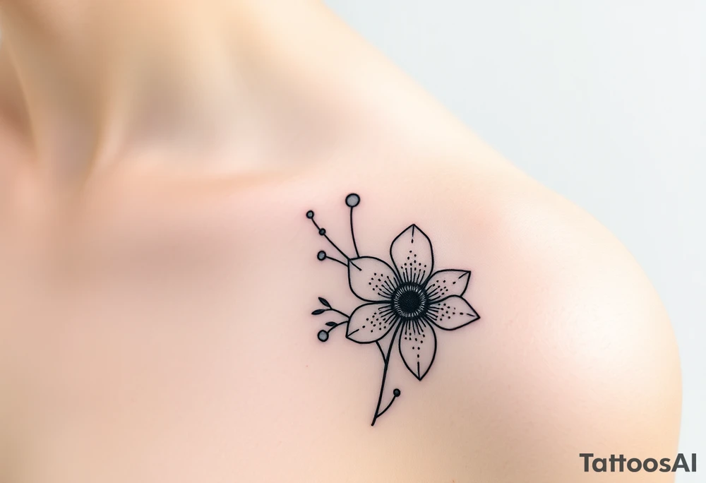 Feminine fine line flowers with eucalyptus tattoo idea