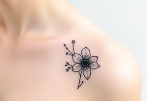 Feminine fine line flowers with eucalyptus tattoo idea