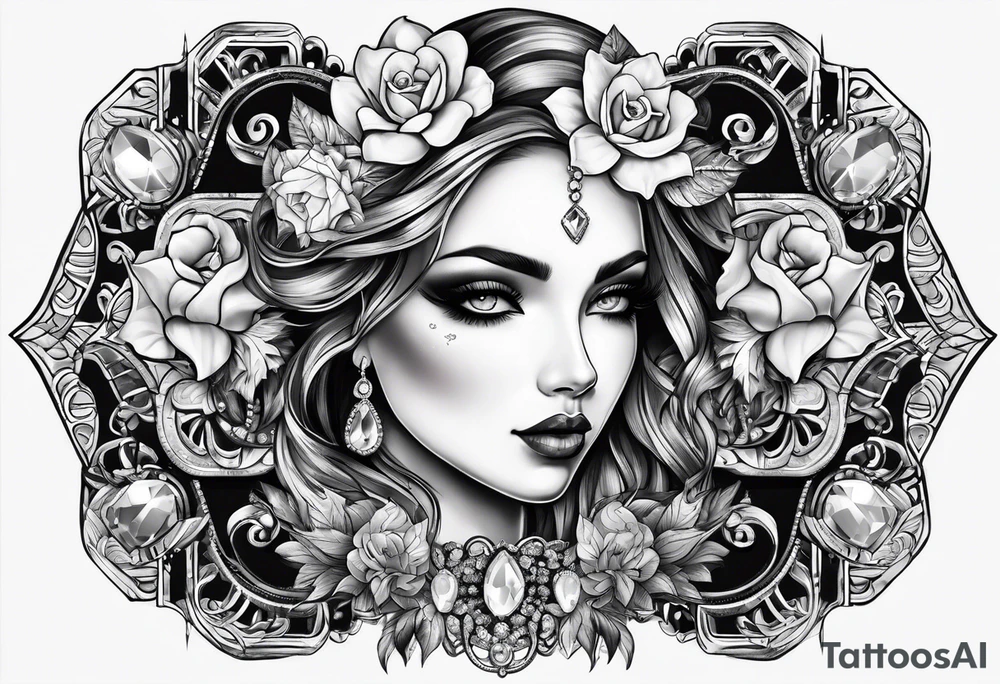 Spooky gem stones with face add more diamonds tattoo idea