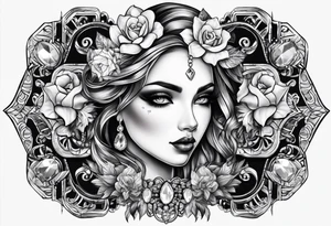 Spooky gem stones with face add more diamonds tattoo idea
