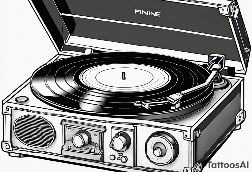 Recordplayer finline art minimalistic 2D only one line tattoo idea