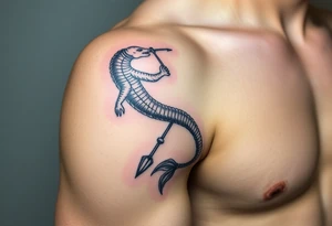 Tatouage de bras complet, Poséidon sortant de l'eau avec le trident vers le bas, tattoo idea