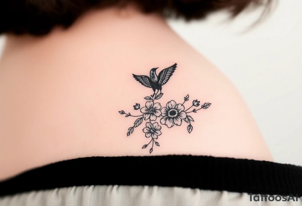 crows with flowers down my spine tattoo idea