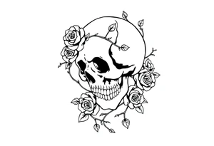 gothic skull intertwined with climbing roses and thorny vines simple tattoo idea