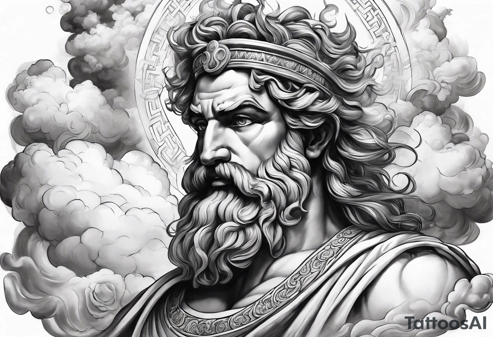 A full-length Greek god in the clouds tattoo idea