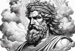 A full-length Greek god in the clouds tattoo idea