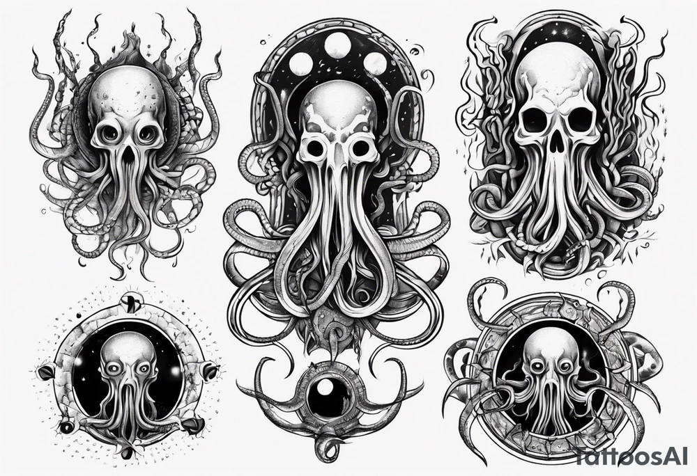 lovecraft long tattoo to put on the forearm, with eye and tentacle tattoo idea