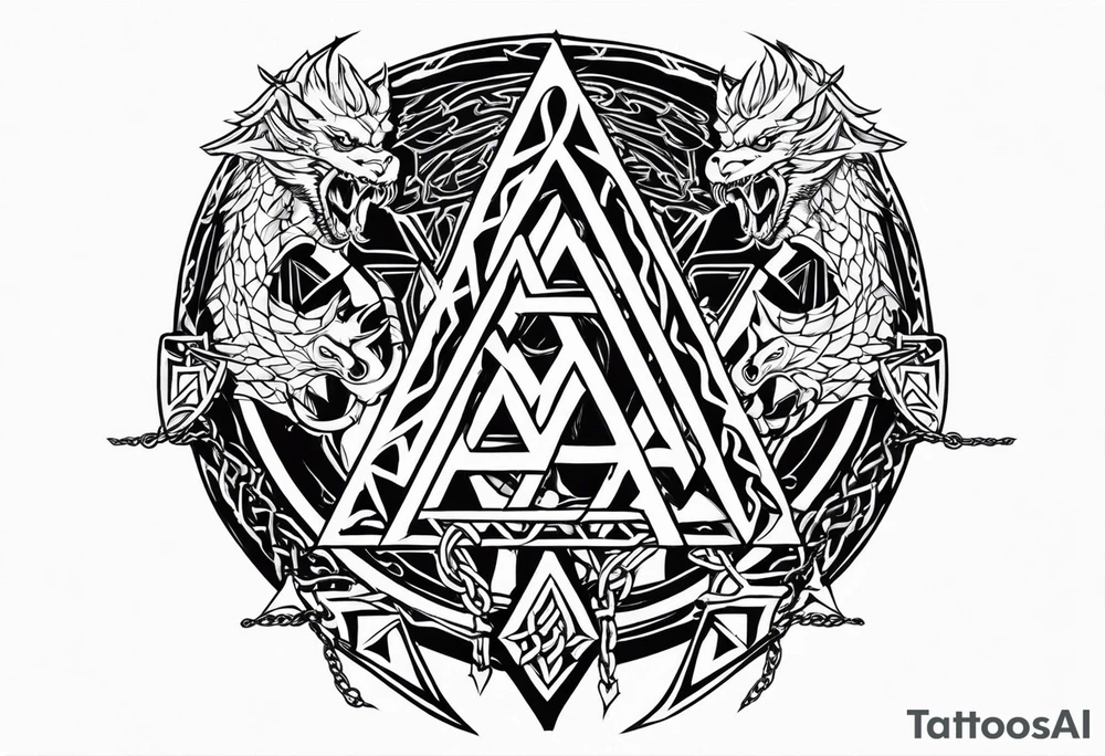 Valhalla sword shield dragon axe barbed wire chains valknut fire tattoo idea Valhalla sword shield dragon axe barbed wire chains valknut fire tattoo idea