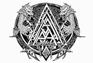 Valhalla sword shield dragon axe barbed wire chains valknut fire tattoo idea