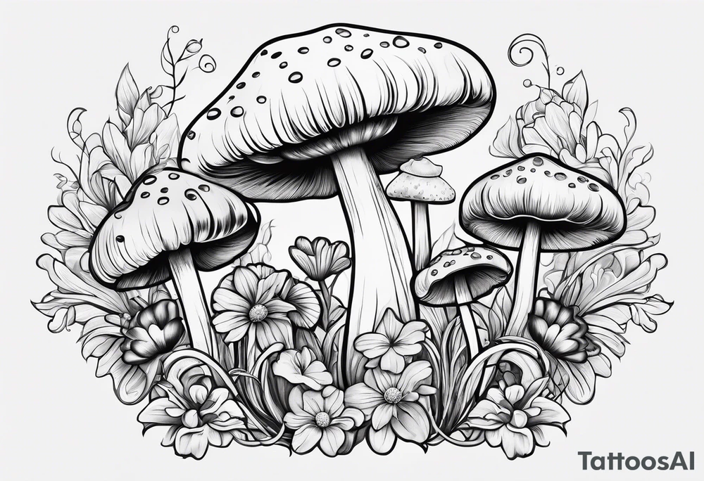 Mushroom Crystal Lilly daisy tattoo idea