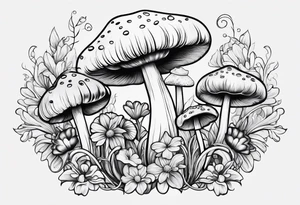 Mushroom Crystal Lilly daisy tattoo idea
