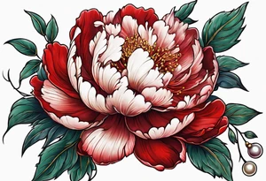 Red peony with a pearl necklace and a rabbit tattoo idea
