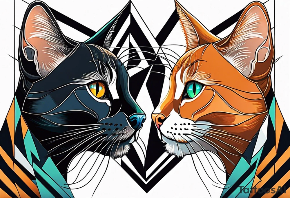 black cat and ginger cat face tattoo idea
