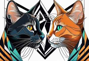 black cat and ginger cat face tattoo idea