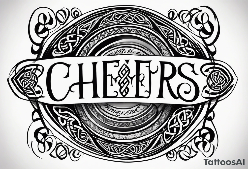 Cheers Mate text, armband +Celtic +Cancer Ribbon +tribal +artistic tattoo idea