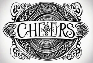 Cheers Mate text, armband +Celtic +Cancer Ribbon +tribal +artistic tattoo idea