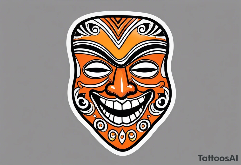 Laughing Mexican mask that is orange and black simplistic tattoo idea