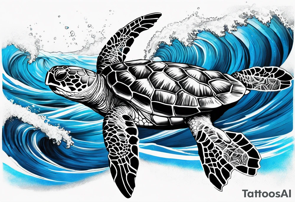 Full sleeve waves black with blue accents
3 turtles tattoo idea