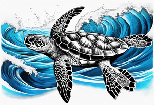 Full sleeve waves black with blue accents
3 turtles tattoo idea