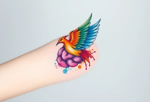 Colorful phoenix flying out of a brain tattoo idea