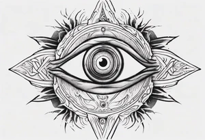 Third eye abstract fine line sketch style with artistic fill tattoo idea