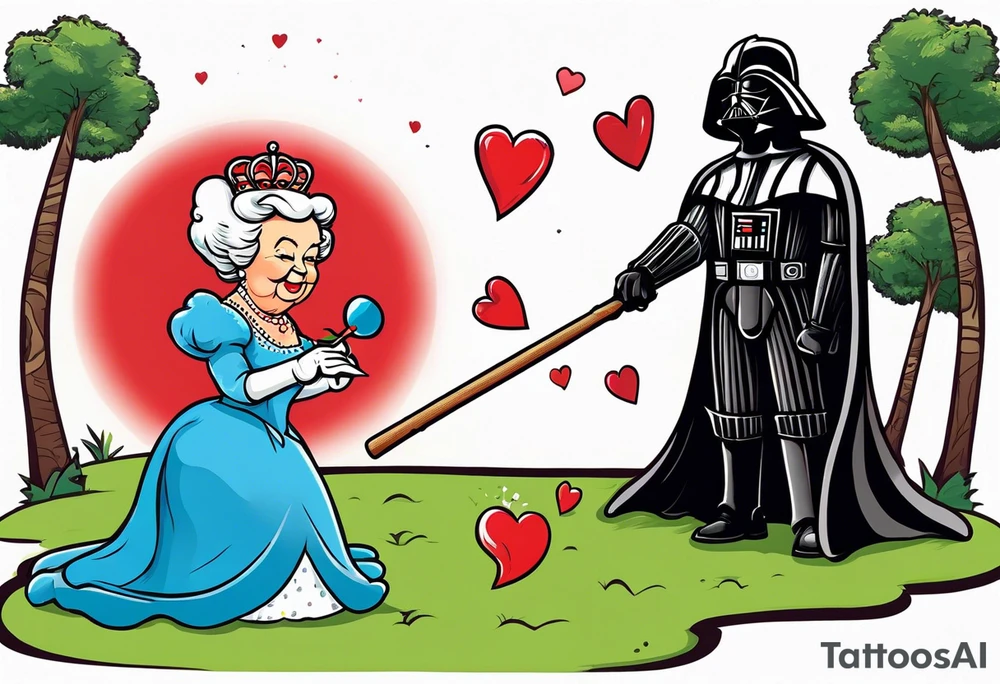 Darth Vader playing croquet with the queen of hearts and bob ross tattoo idea