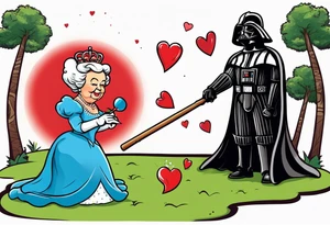 Darth Vader playing croquet with the queen of hearts and bob ross tattoo idea